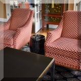 F17. Pair of Century Furniture rust and ivory upholstered chairs. 36”h x 30”w x 38”d 